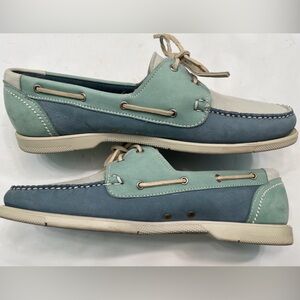 Vintage 90s Cole Haan Made USA Maine Suede Leather Tricolor Boat Deck Shoes 11.5